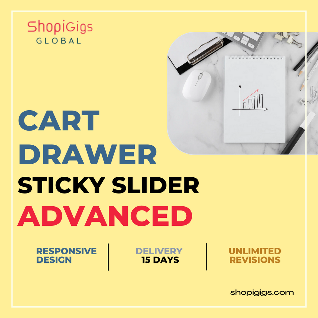 shopigigs web developers Efficiently manage your online store with Shopify's Sticky Slider Cart Drawer Advanced. This feature allows for a smooth and convenient shopping experience, keeping customers engaged and increasing conversion rates. Increase sales by easily displaying and accessing the shopping cart on your website.