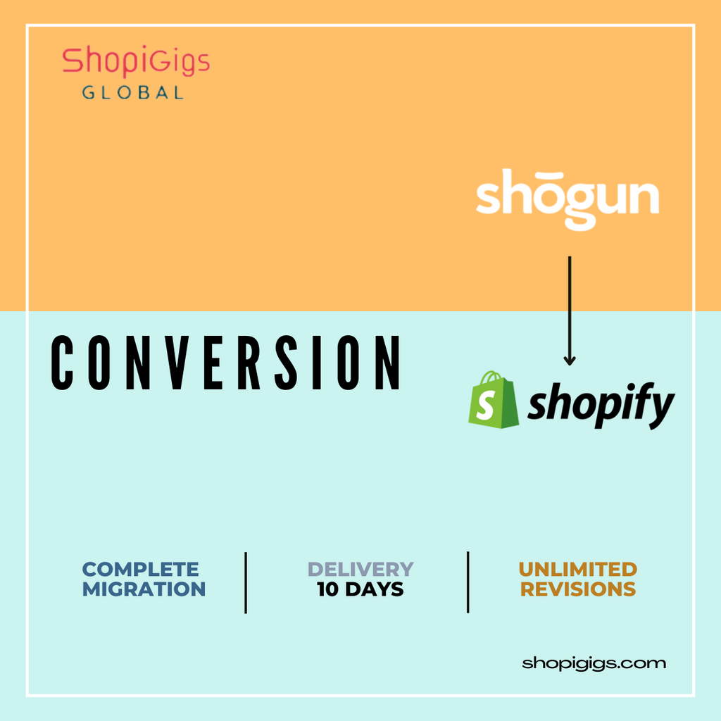 Shopigigs convert Shogun design to shopify. Our developers build wonderful online stores and beautiful shopify e-commerce websites from scratch. Shopify agency, transfer to shopify, shopi gig shopify stores. 100% Responsive   