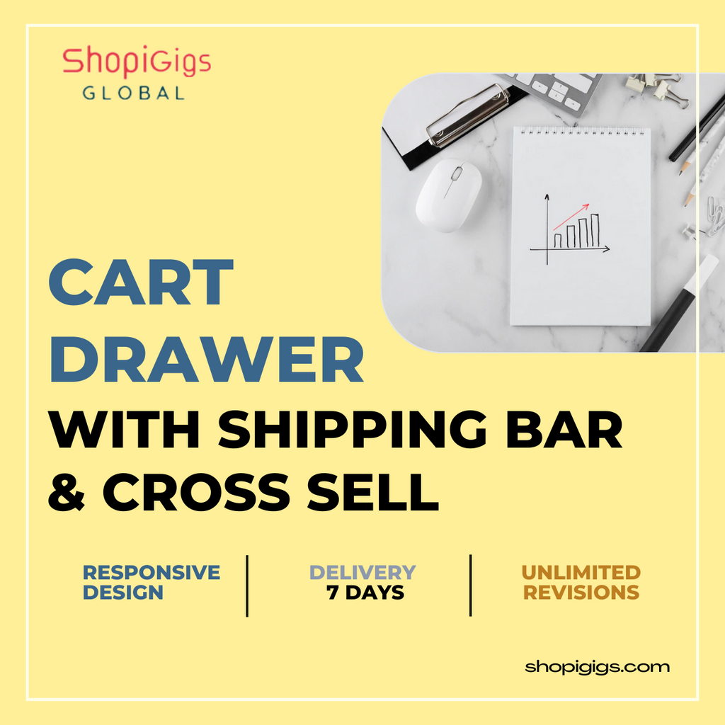 Cart Drawer with Free Shipping Bar and Cross Sell. Modern Shopify Cart Drawer with Free Shipping Threshold Bar and Frequently Bought Together Product Cross Sell Display a free shipping bar. Let customers reach their cart goal with zero product search friction.  Our developers build wonderful online stores and beautiful shopify e-commerce websites from scratch. Shopify agency, transfer to shopify, shopi gig shopify stores. 100% Responsive