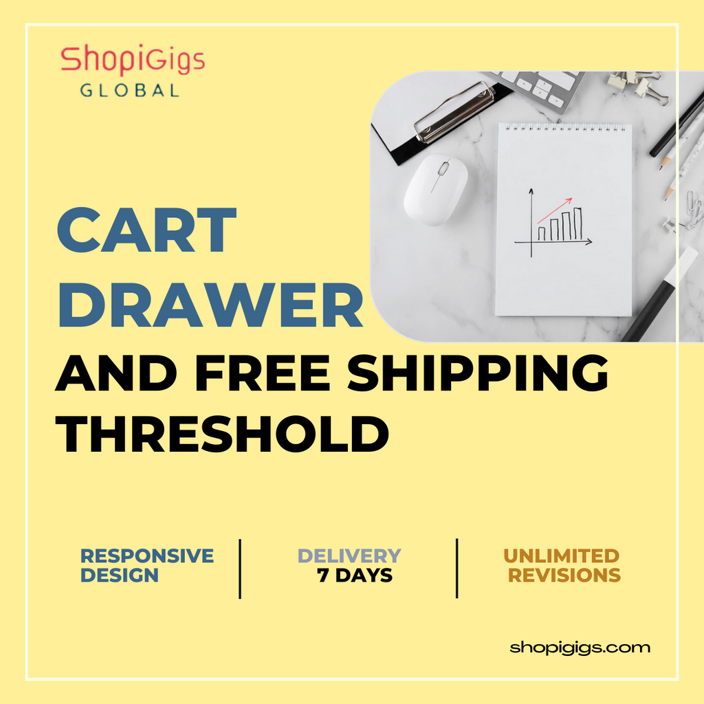 Modern Shopify Cart Drawer with Free Shipping Bar will boost Cart Values.  Promote your free shipping offers with progressive messages and a cart goal. Motivate your customers to spend more.  Display different free shipping offers based on country, pages, device and customer groups. Optimize your revenue boost from free shipping.